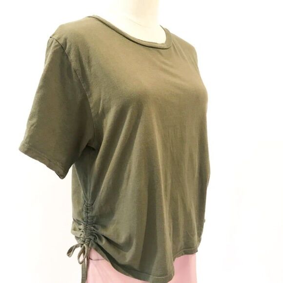 ASOS Green T-Shirt Side Ties Laces Short Sleeves Size 10 Crew Neck Cotton - Picture 1 of 9